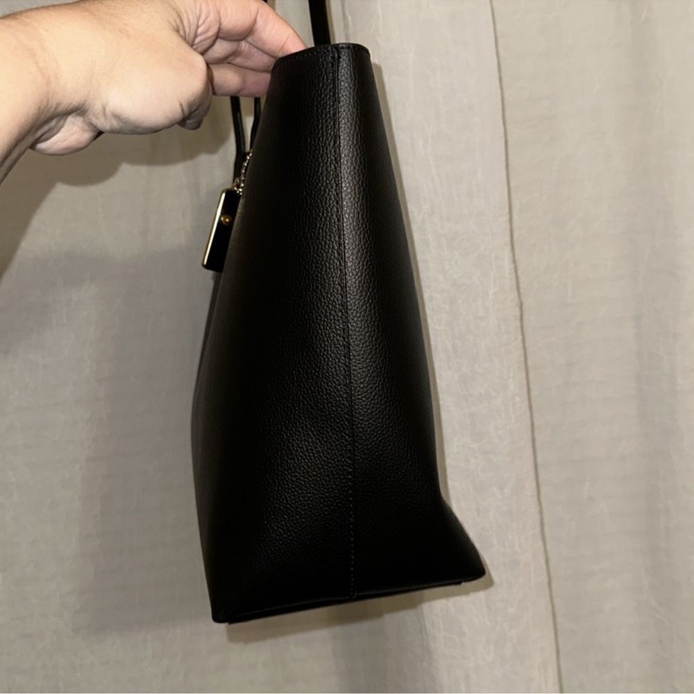 COACH Black Leather Gold Tone Logo Town Tote - Picture 6 of 13